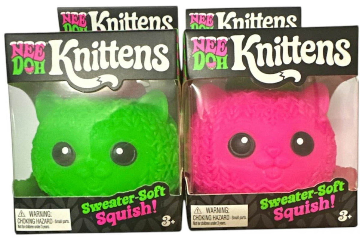 NeeDoh Knittens Squishy Fidget Toy Set of 2 Green/Pink